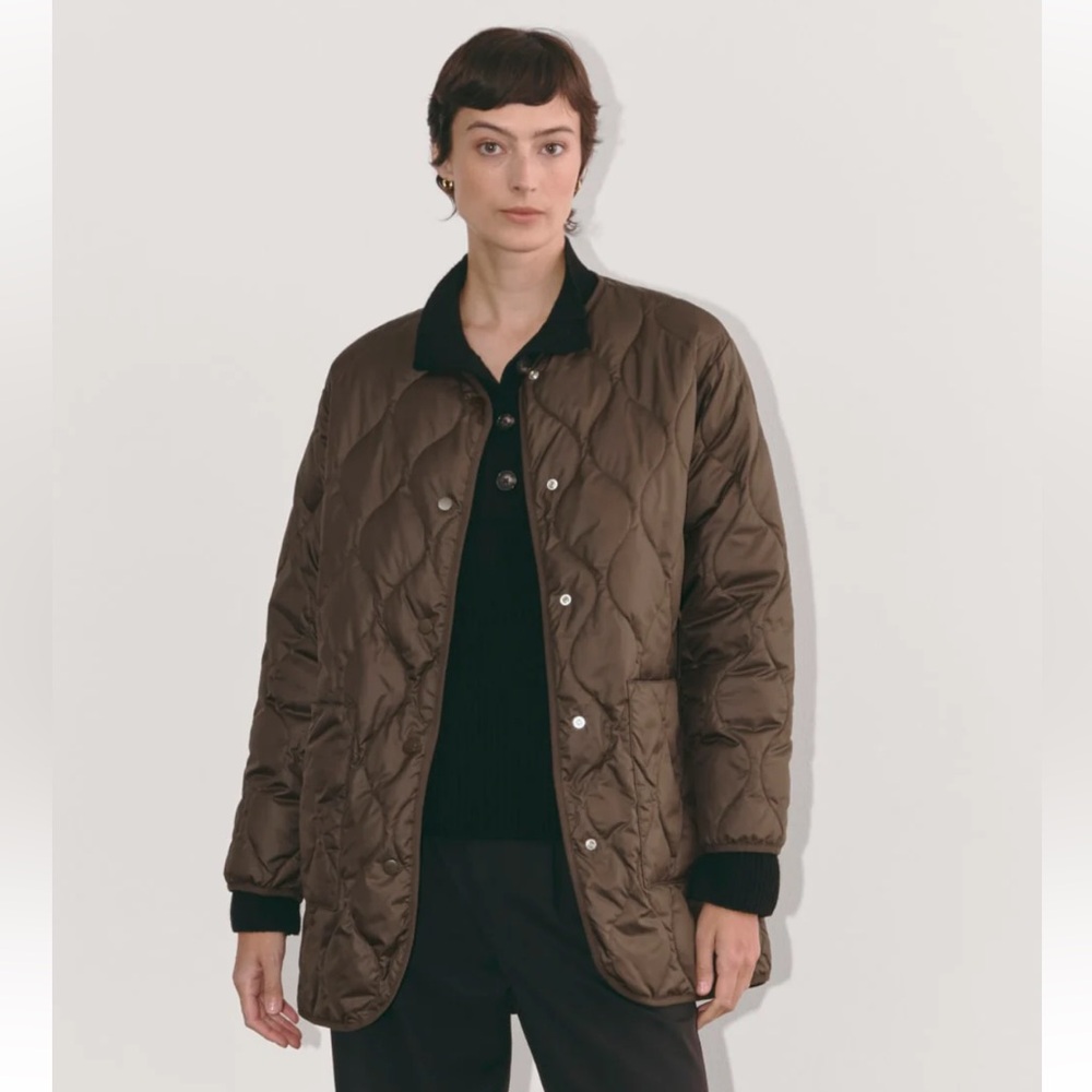 Everlane Quilted Mid-Length Liner Jacket In Brown Size Small New